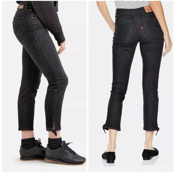 Levi's MID-RISE SKINNY ANKLE KNOT TIE HEM JEANS 56172-0002 ~ BLACK sz 12 - Picture 1 of 12